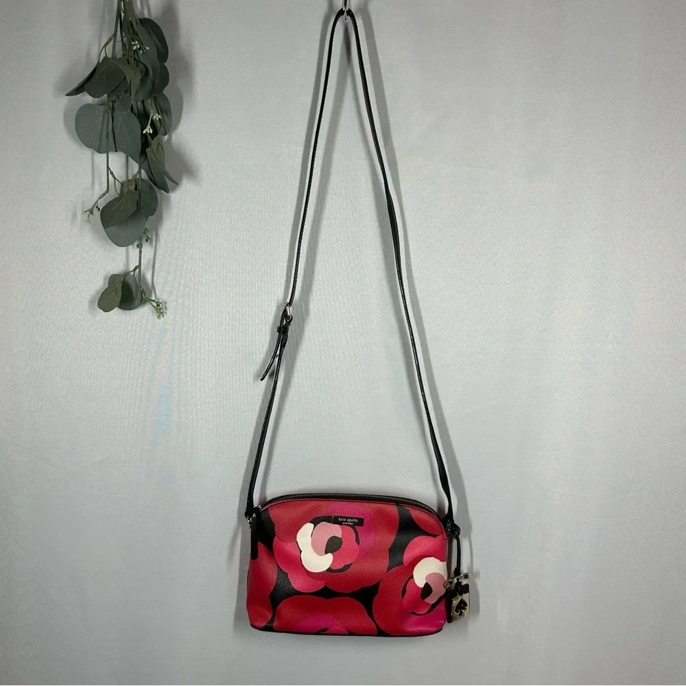 Kate Spade | Leather Floral Crossbody Red Black